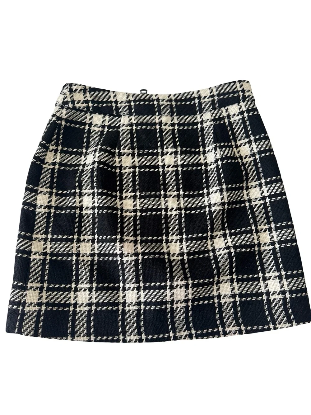 DKNY Jeans Black White Plaid Mini Skirt Wool Blend Back Zip Size 8